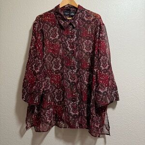 George Woman - Red and Black Sheer Patterned Blouse - Size 26W/28W